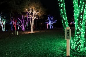 rv site 20 at night with christmas lights