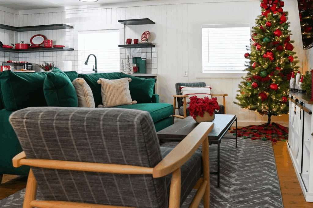 Interior of cabins for rent at Yuletide RV Park in Madisonville, TX.