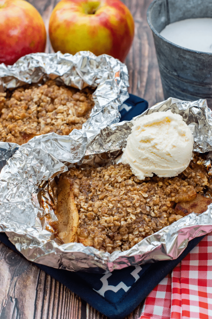 Campfire apple crisp, a simple campfire dessert recipe.