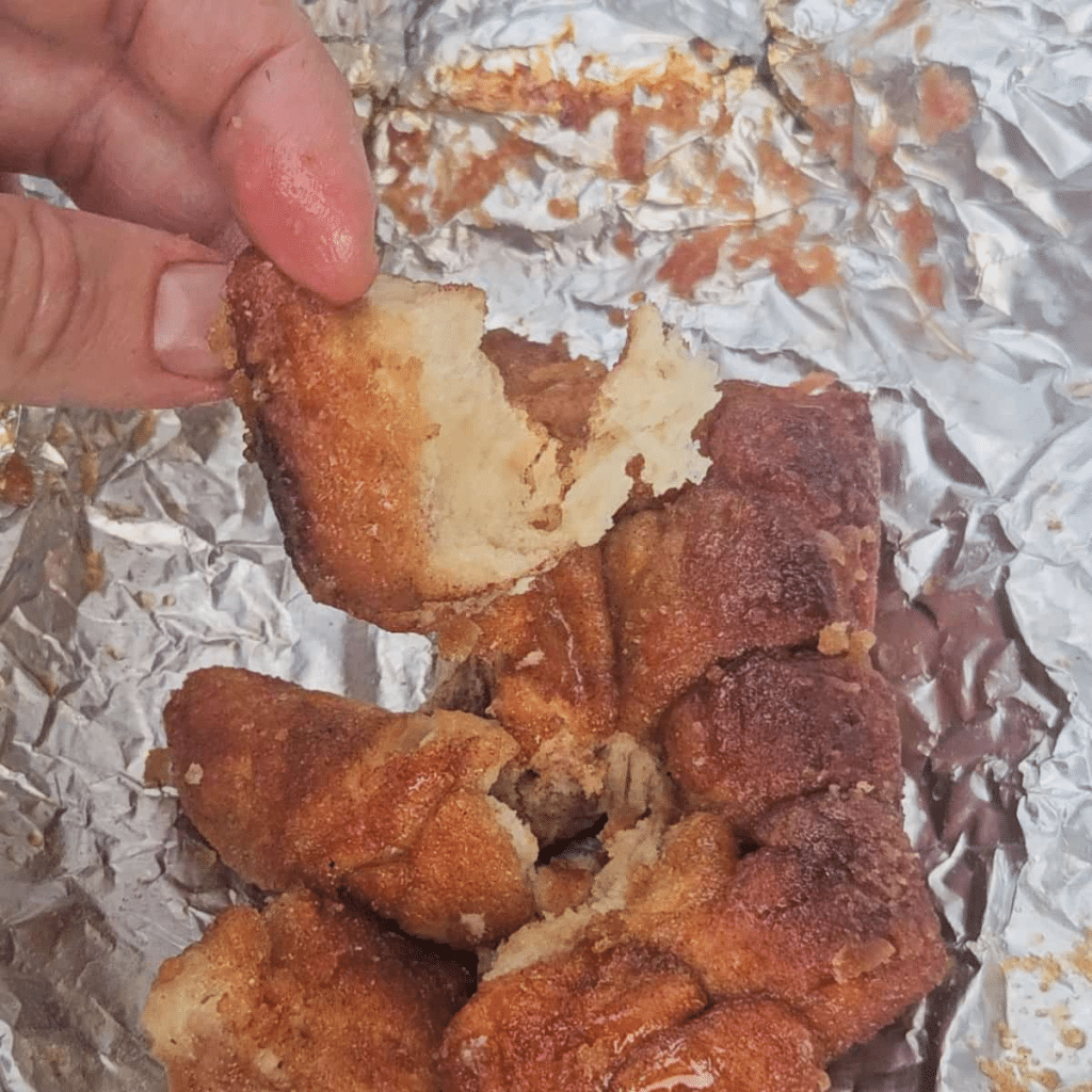 Campfire monkey bread, a simple campfire dessert recipe.